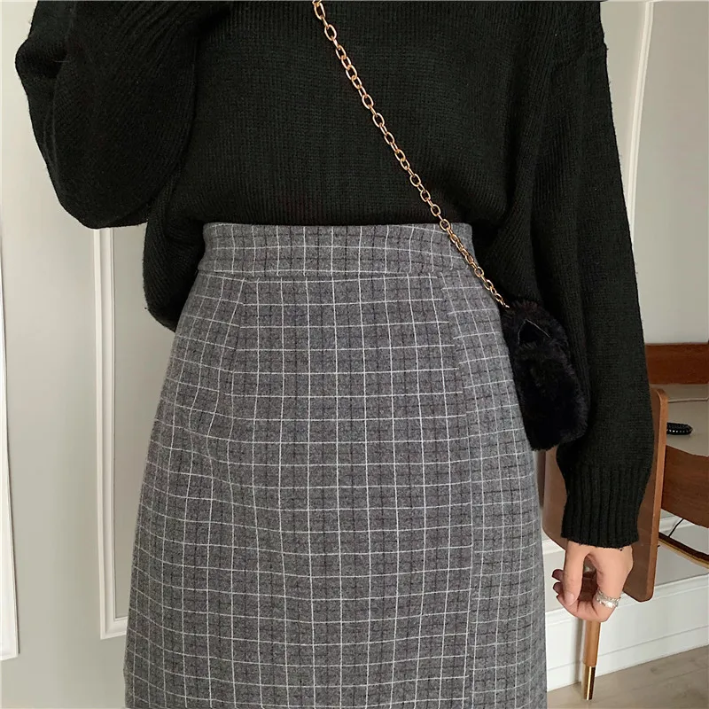 Клетчатые женские юбки в стиле ретро теплые Универсальные дизайнерские