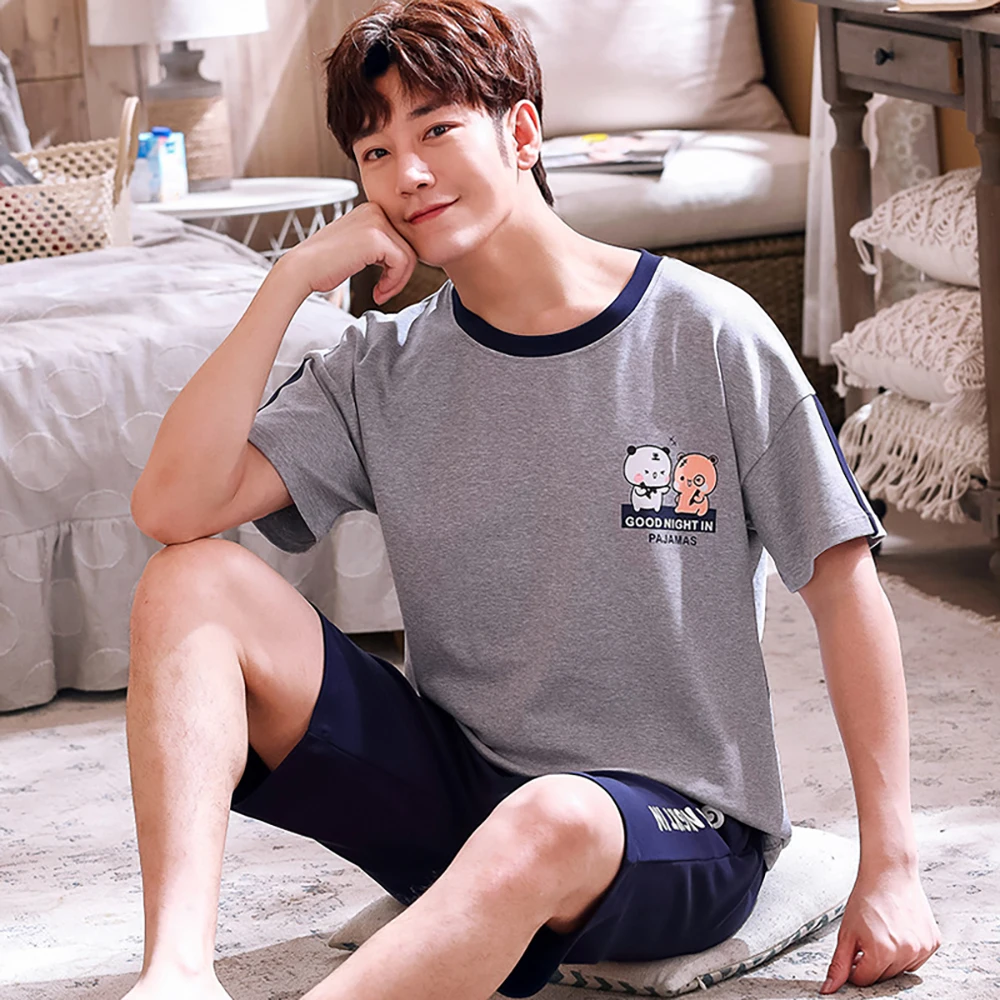 

Summer Cotton Pyjamas Spring Casual Pajamas With Plaid Shorts For Men Lovely Panda Print Pajama Sets Comfortable Cool Sleepwear