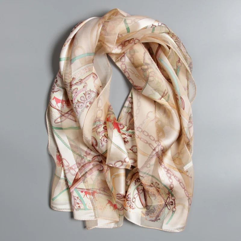 

Женский длинный большой шарф из 100% чистого шелка с принтом, шаль, шейный платок, 170x55 см, 66x21 дюймов