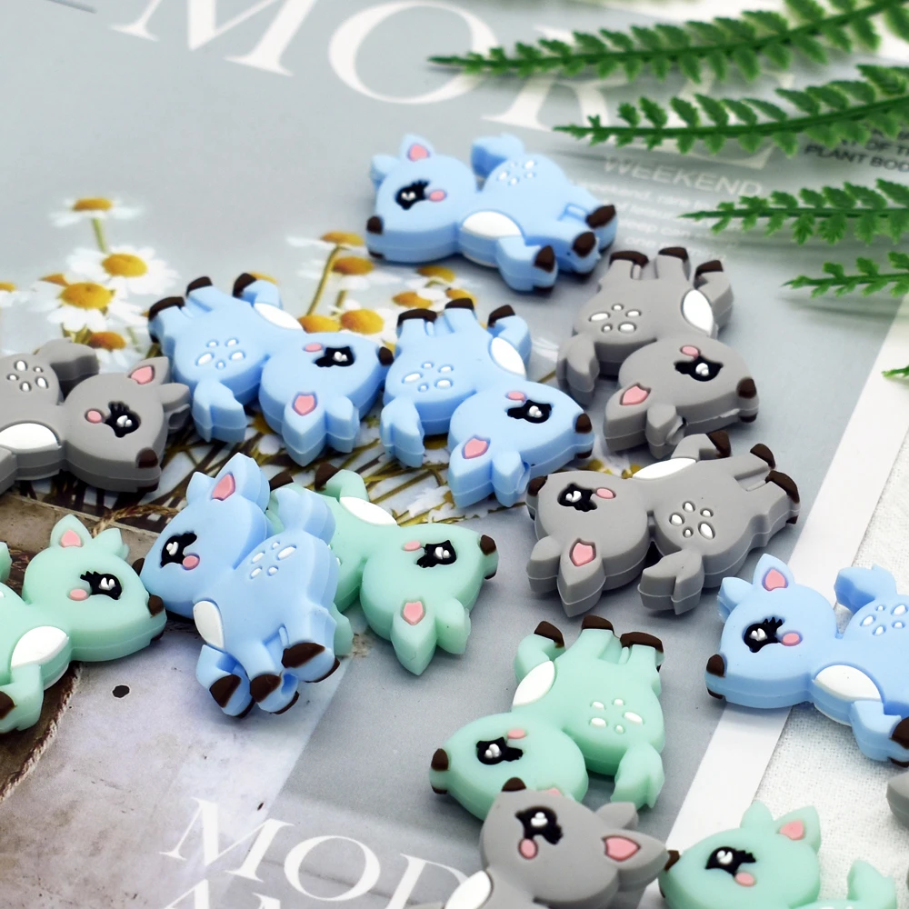 Cuentas de silicona para mordedor de beb&eacute;, colgante para chupete de Animal roedor, sin BPA, cuentas de dentici&oacute;n, masticables, productos para reci&eacute;n nacidos, 5 uds.-2