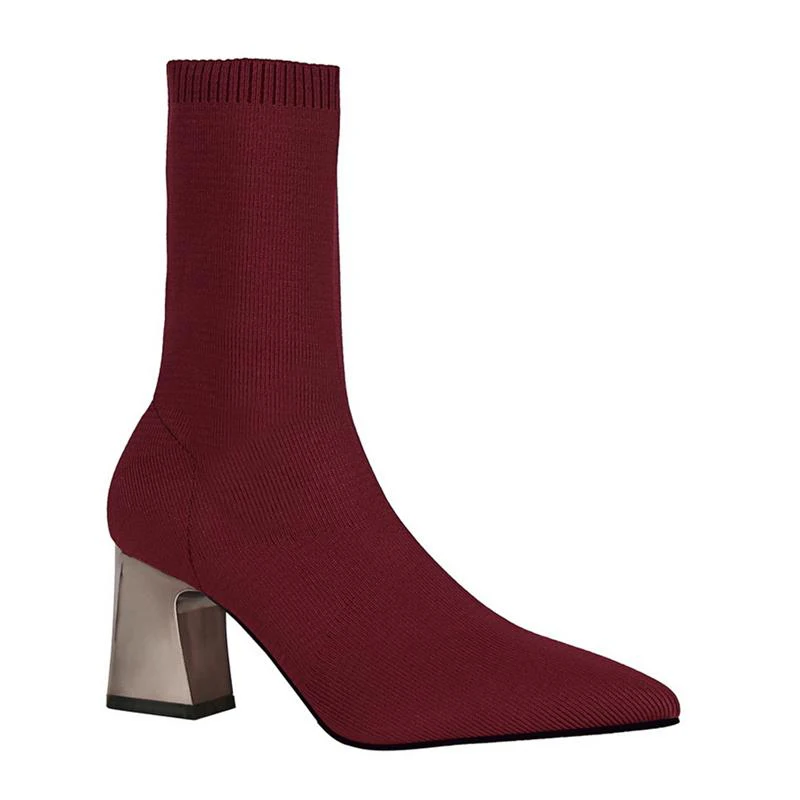 Короткие ботильоны с острым носком и эластичными чулками Женская трикотажная