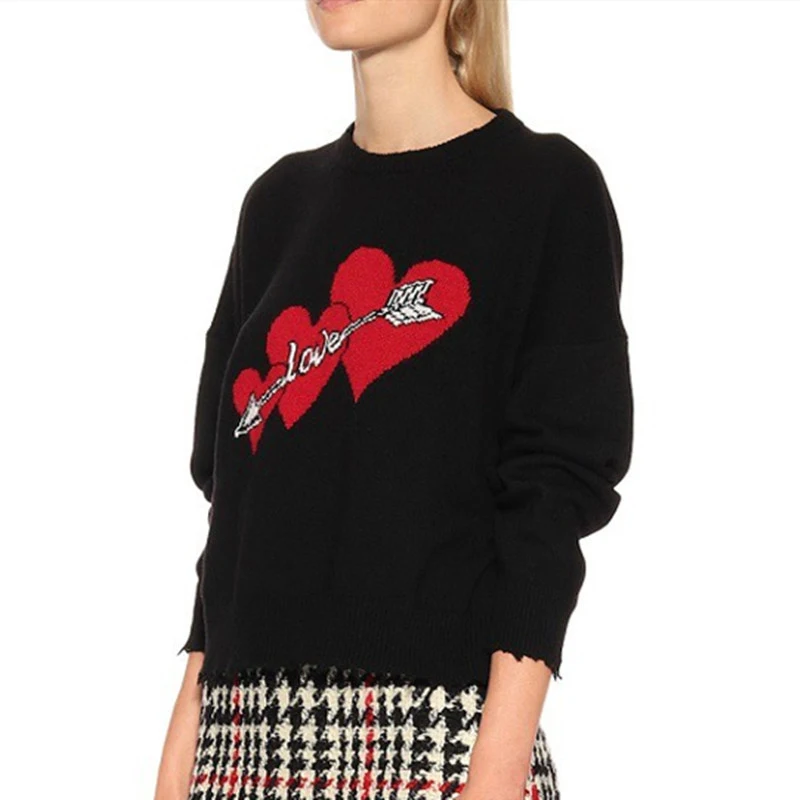 Женский шерстяной свитер Осень-зима 2019 жаккардовый пуловер с сердечками и