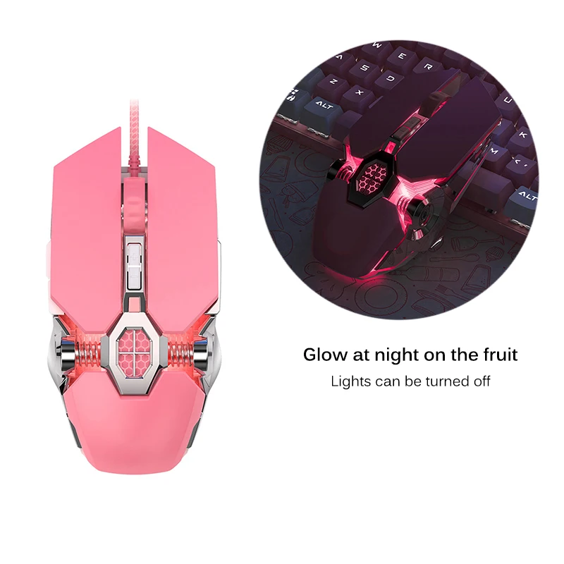 Розовая компьютерная мышь цветная игросветильник шь с подсветкой оптическая