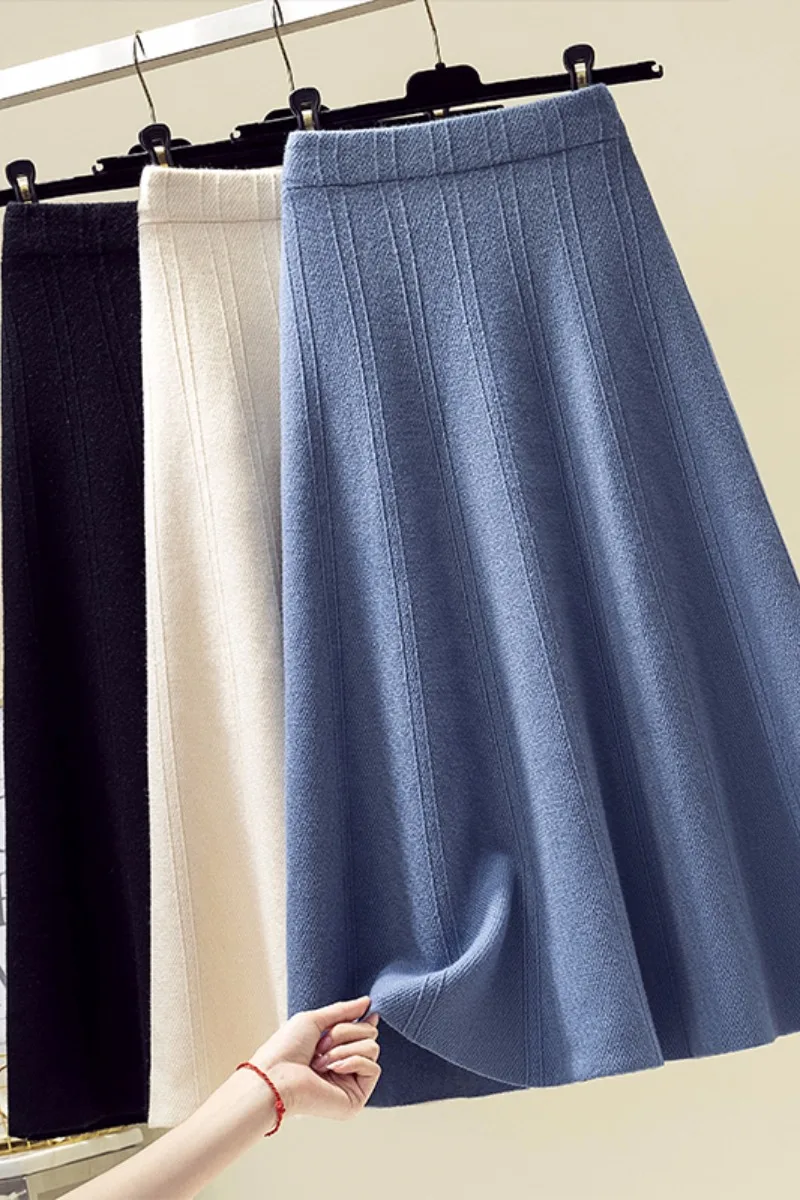 Женская трикотажная юбка качели шерстяная плиссированная сумка с высокой талией