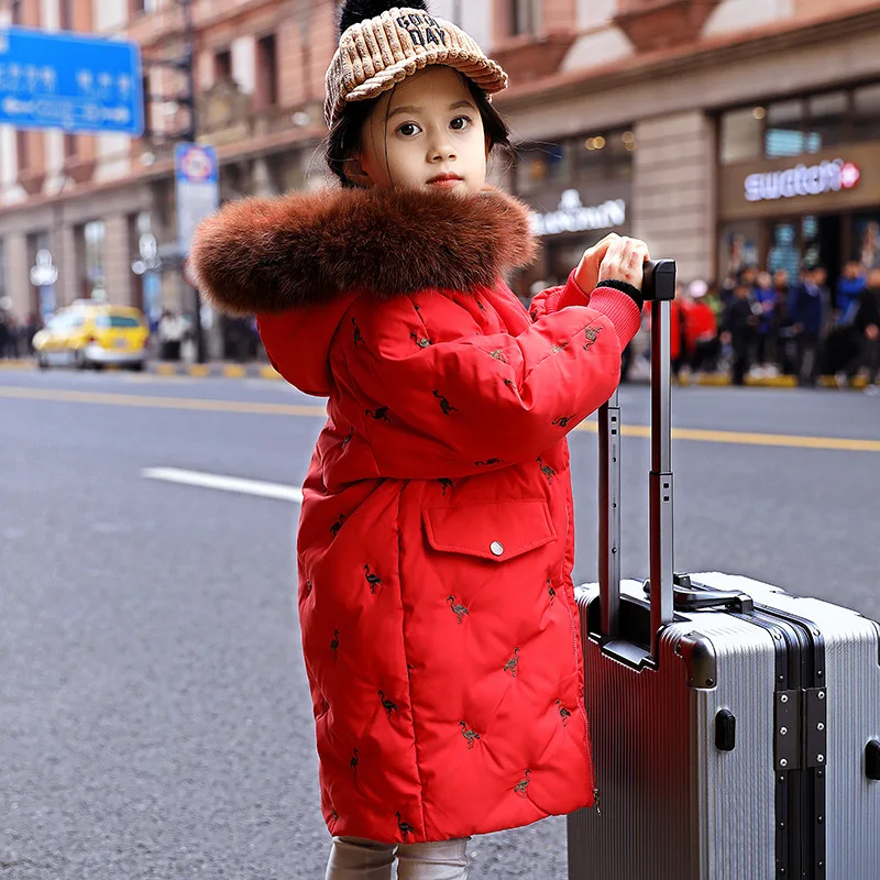 Детское зимнее пальто для девочек парка с капюшоном и натуральным мехом Детский