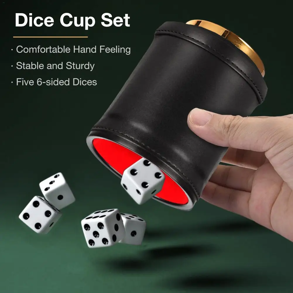 

New Black PU Leather Flannel Mute Dice Cups With 5pcs Dices Bar Game Supplies