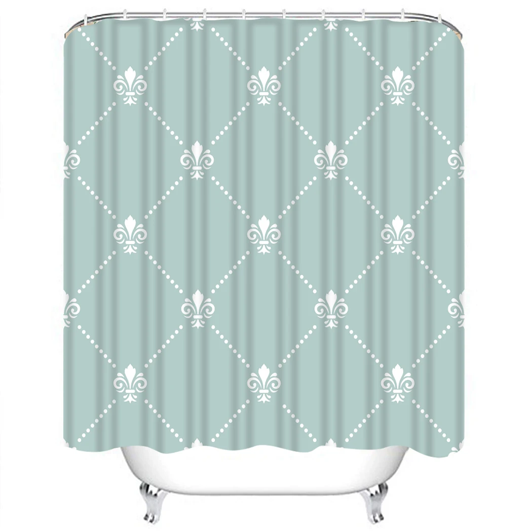 

Modern Geometric Shower Curtain Vintage Floral Bathroom Shower Curtain With Hooks Blue Grid Waterproof Bathroom Shower Curtain
