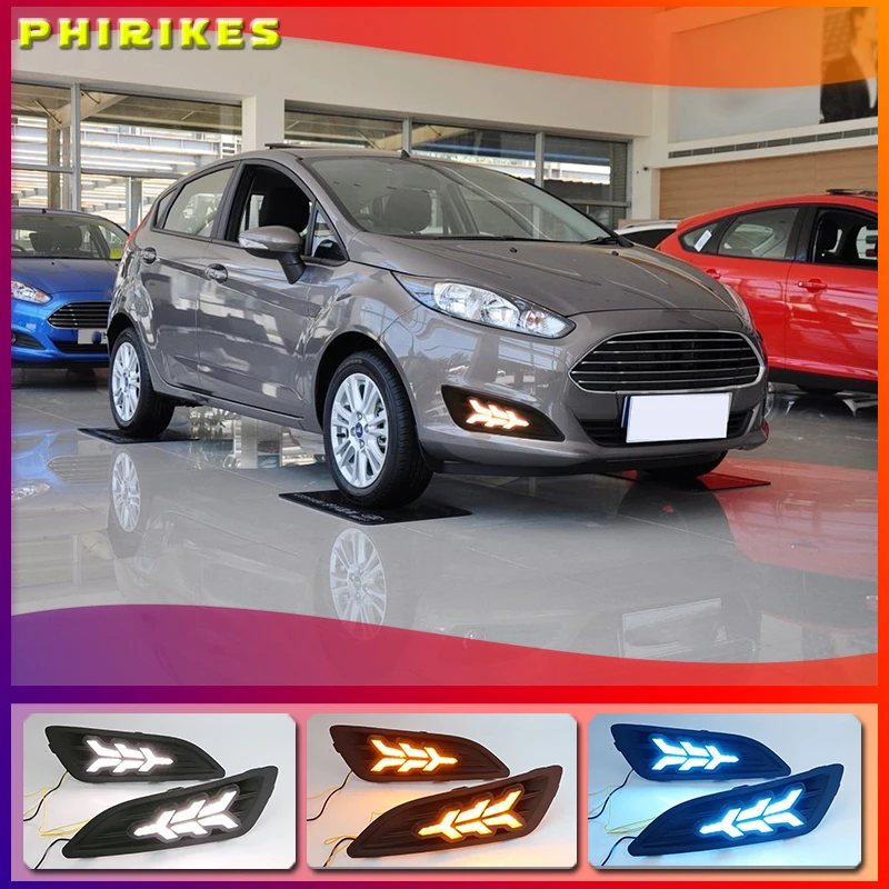 

1Pair DRL For Ford Fiesta 2013 2014 2015 2016 Daytime Running Lights Fog head Lamp cover car styling white Daylight