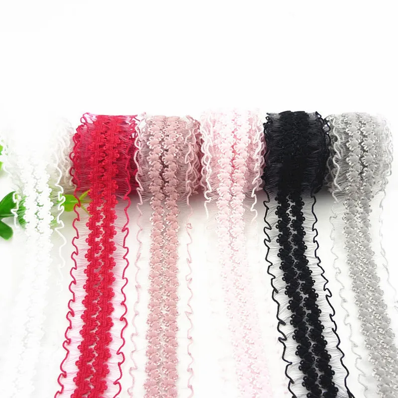 25 мм черная эластичная кружевная отделка с оборками по краям пояс резиновая