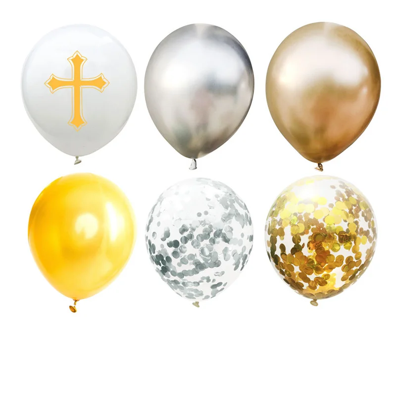 

18/30pcs Bless Cross Easter Balloons metal gold confetti gold silver balloon for Christian holiday party celebration decoration