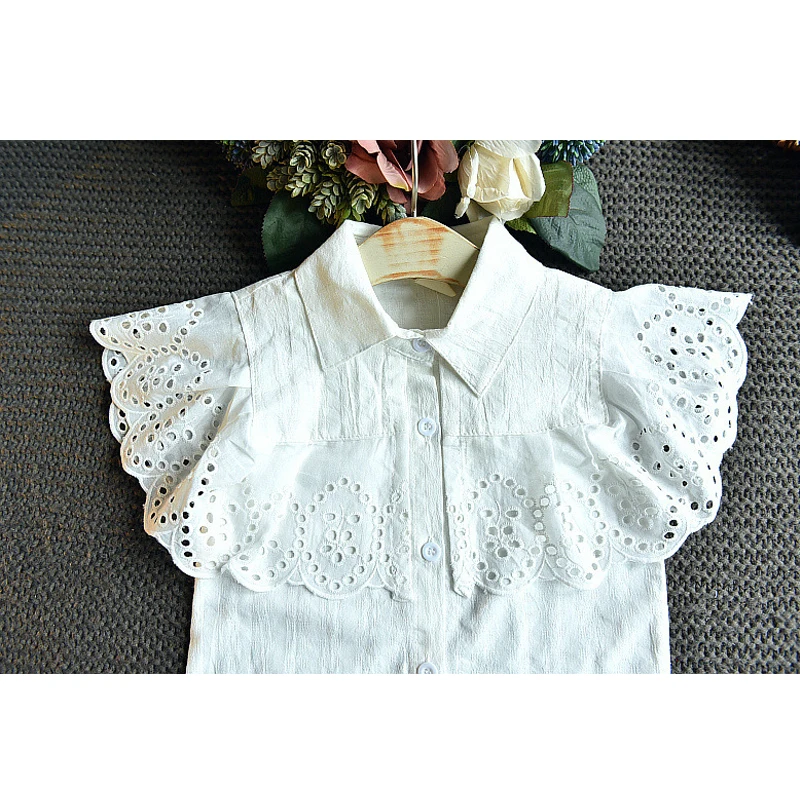 

2021 Summer New Girls Clothing Set Children Clothes Fashion Sweet T-shirt White Cut-Out Shirt Butterfly Strappy Shorts 2 Set