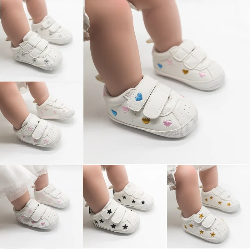 

New Newborn Boy Girl Crib Shoes Baby Faux Leather Pre Walker Infant Toddler Sneakers