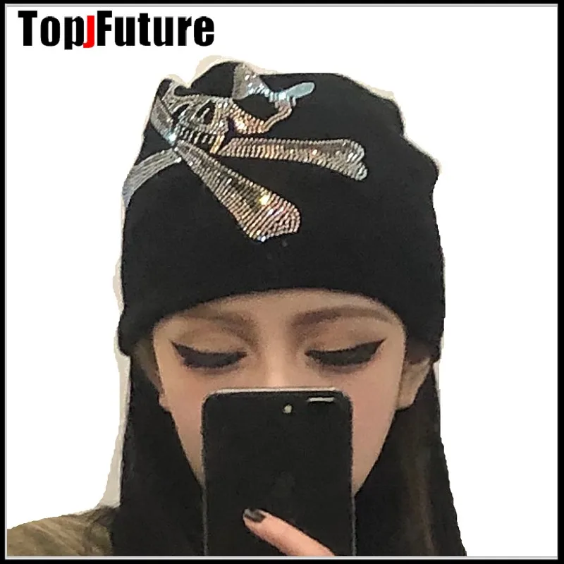 Шапка в стиле Харадзюку готика блестящая с кристаллами для женщин и девушек