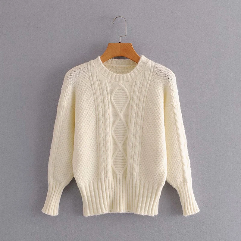 

BIAORUINA Women's Solid Color Jacquard O-neck England Style Loose Sweater Warm Casual Winter Autumn Elegant Knitted Pullover