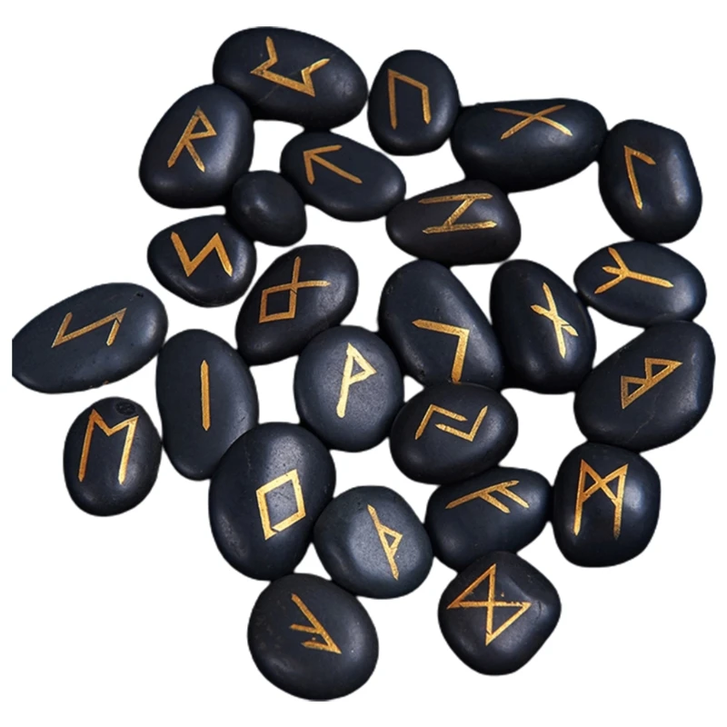 

Black Stone Rune Set Symbols Gemstone Healing Crystal Runes 25 Pieces 9-12cm
