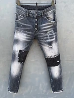 free shipping genuine dsquared2 mens skinny jeans ripped holes and elastic paint spray blue stitching beggar pants