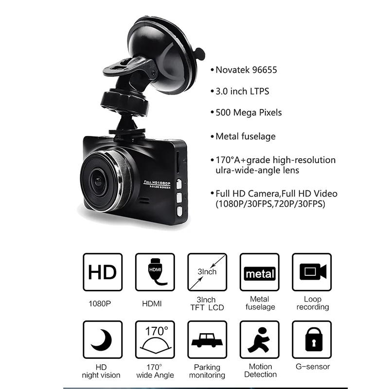 Автомобильный видеорегистратор JUEFAN a119 full HD 1080P Novatek 96655, Автомобильный видеорегистратор, 170 градусов, 6 линз, WDR, супер ночное видение, видеорегистратор