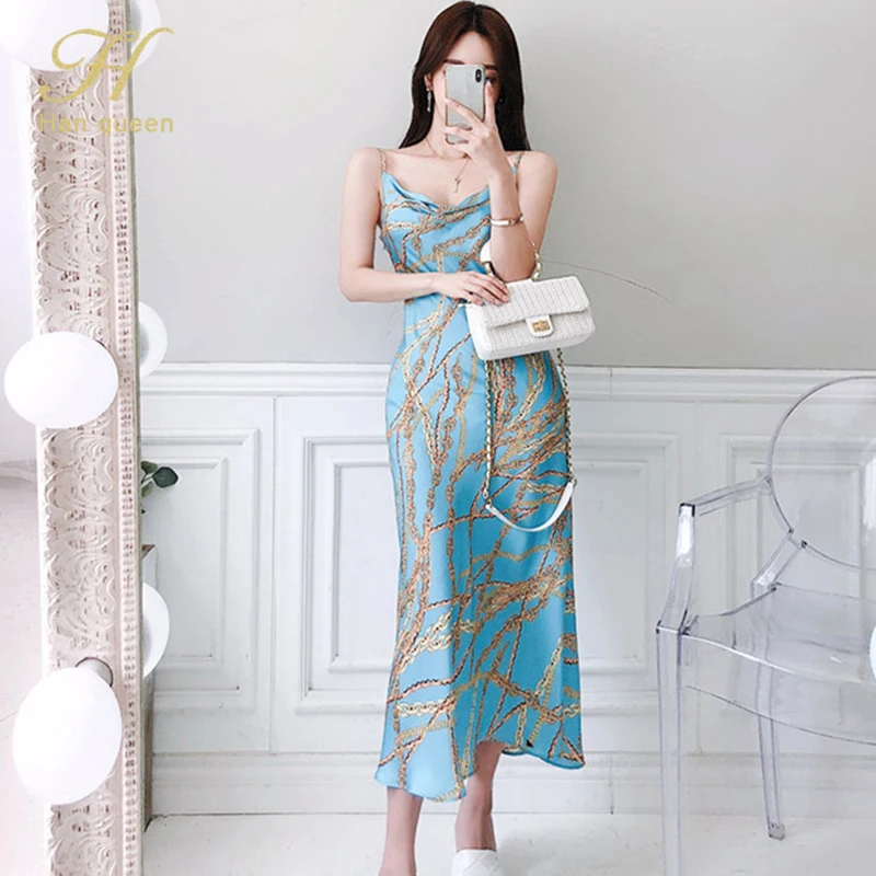 H Хан королева на бретельках с принтом длинное платье Стильное винтажное