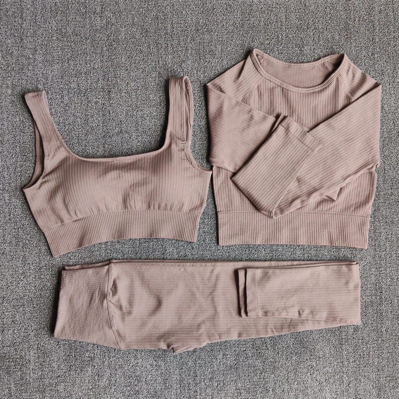

2/3PCS Seamless Women Yoga Set Sports Wear Gym Clothing Workout Fitness Long Sleeve Crop Top High Waist Leggings Sports Suits