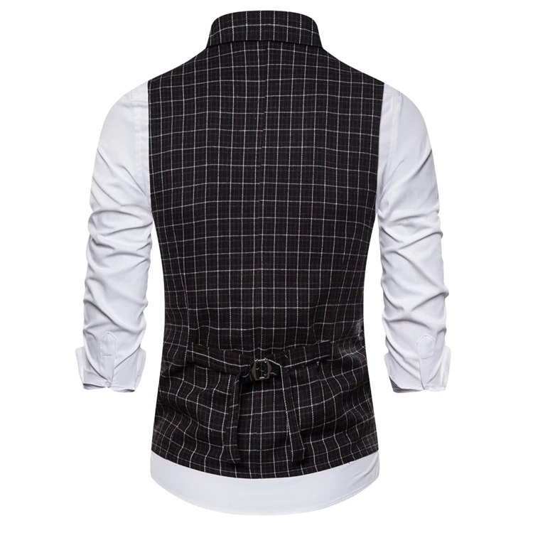 New Men's Single-breasted Plaid Vest with Suit Collar