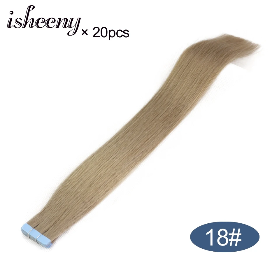 #18 Isheeny 24 дюйма Remy лента для наращивания человеческих волос 20 шт Лента для наращивания прямые европейские волосы пучок кожи уток - Цвет: #18