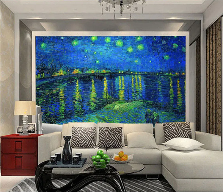 Фотообои на заказ с изображением звездной ночи над Роном Ван Гога настенные