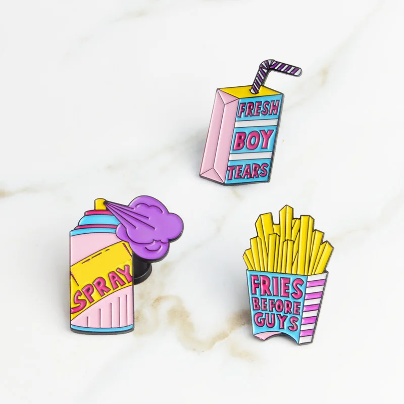 

Fries Soft drinks Spray Pins Cute Kawaii Badges Brooches Lapel pins for girls Jackets blouse backpack accessories
