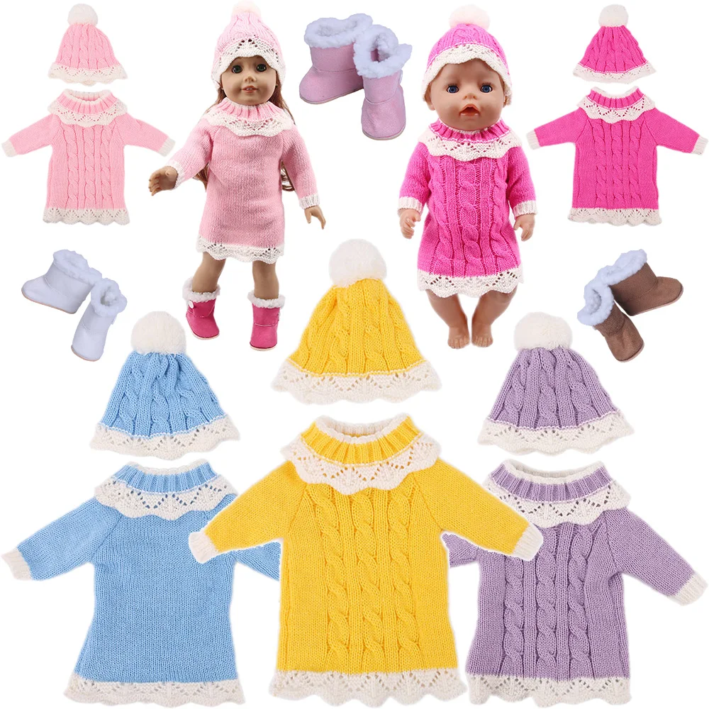

Lace Sweater Wool Suit for American 18 Inch Girl Doll Clothes Accessories & 43 cm Born Baby Items & Our Generation ,Xmas Toys