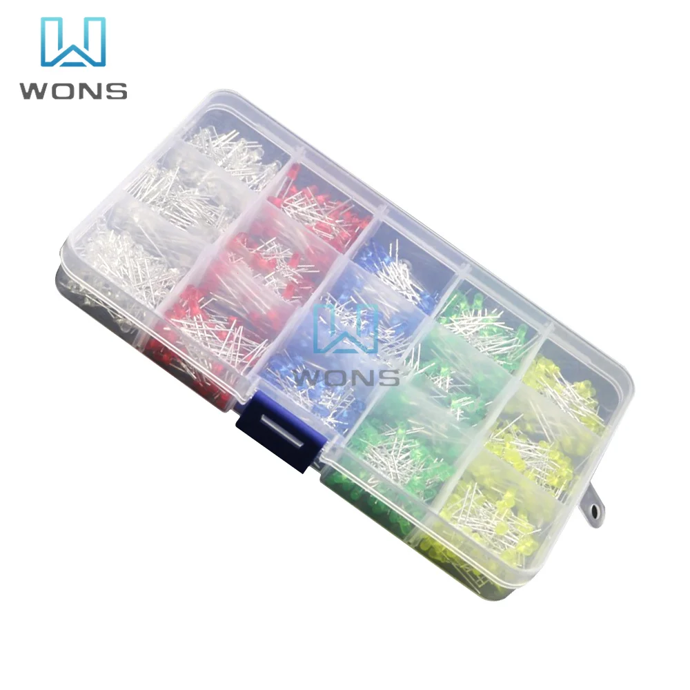 

750Pcs/Box 3mm LED Diode Yellow Red Blue Green White Assortment Light DIY Kit