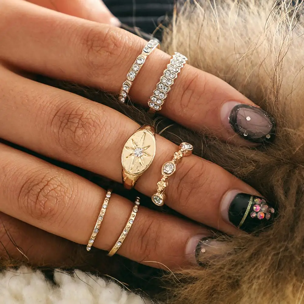 6 шт./компл. Золотое кольцо в форме звезды обручальное северная звезда значок