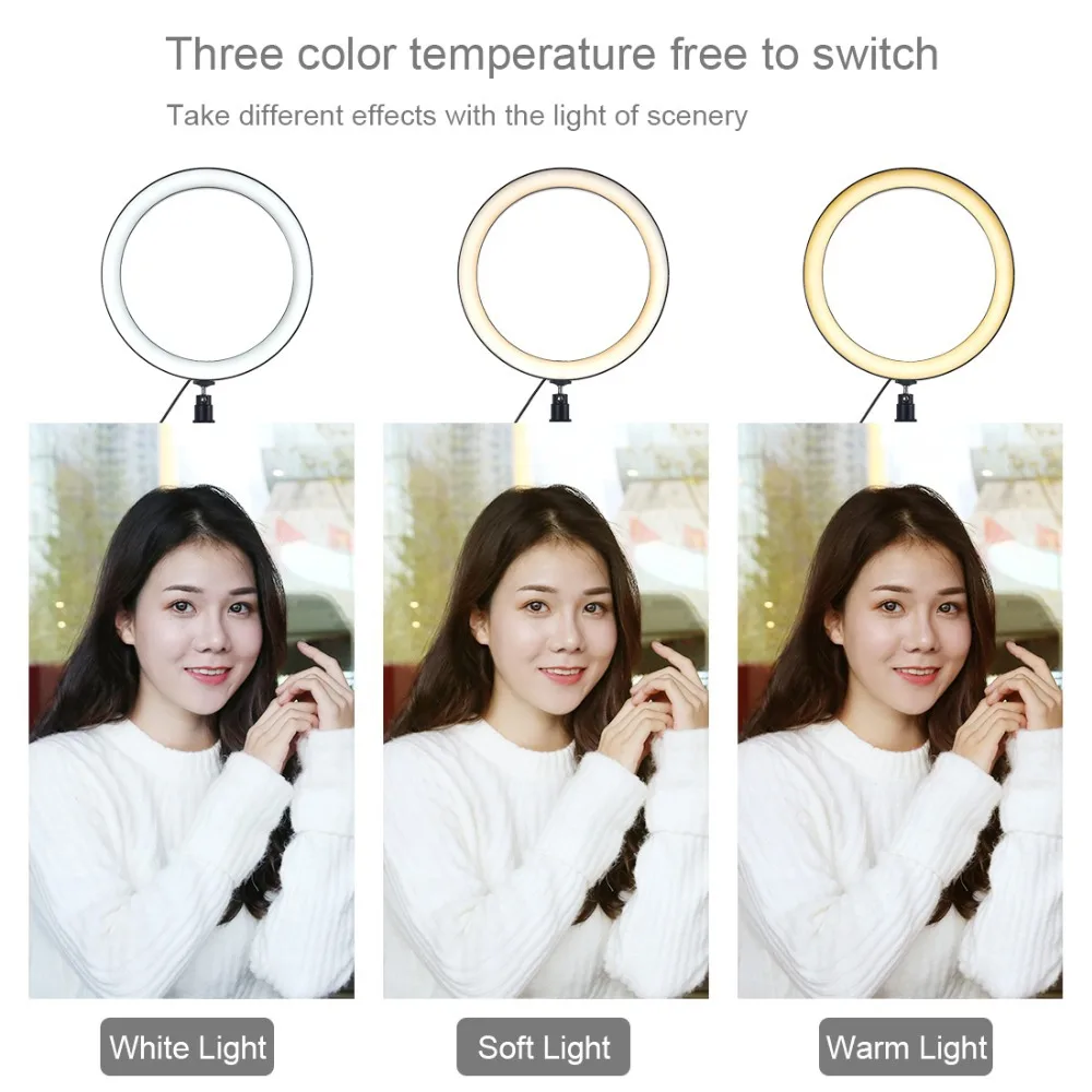 

Selfie Ring Light 10 inch LED Dimmable Video Studio Photography Lighting Portable For Youtube Vlog Live Photo With Tripod