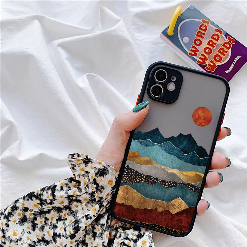 

Hand Painted Phone Case For iphone 12 11 pro MAX Mini X XS MAX XR Scenery Cover Hard Shockproof Case For iPhone 6s 7 8 Plus SE 2