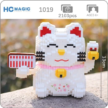 1019 HC большая удача Кот деньги Abacus НДС животное 3D модель DIY Алмаз Мини Строительные маленькие блоки кирпичи игрушка для детей без коробки - Цвет: 1019