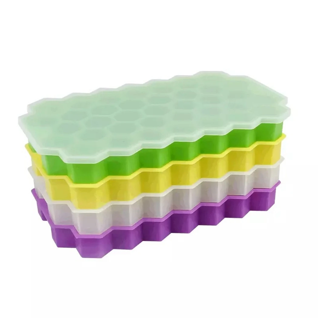 

37-Grid Ice Cube Mold Honeycomb Ice Cube Trays with Removable Lids Silica Gel Ice Cube Mold BPA Free