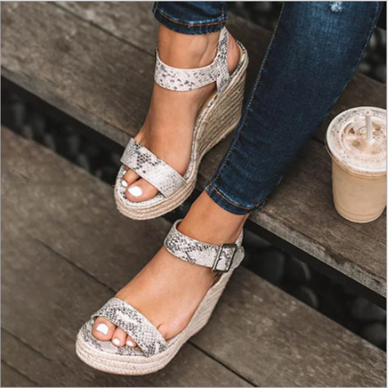 

NEW Women's sandals summer new sandals women's large size spot wedge buckle belt European American open toe high heel shoes