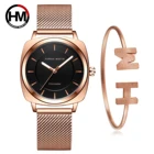 Дропшиппинг Япония кварц Мода креативный квадратный дизайн водонепроницаемый розовое золото Нержавеющая сталь сетка 1 комплект браслет женские часы
