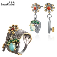 dreamcarnival1989 new original feminine earrings ring set for women hanging charm key to open her heart dangle jewelry er402931