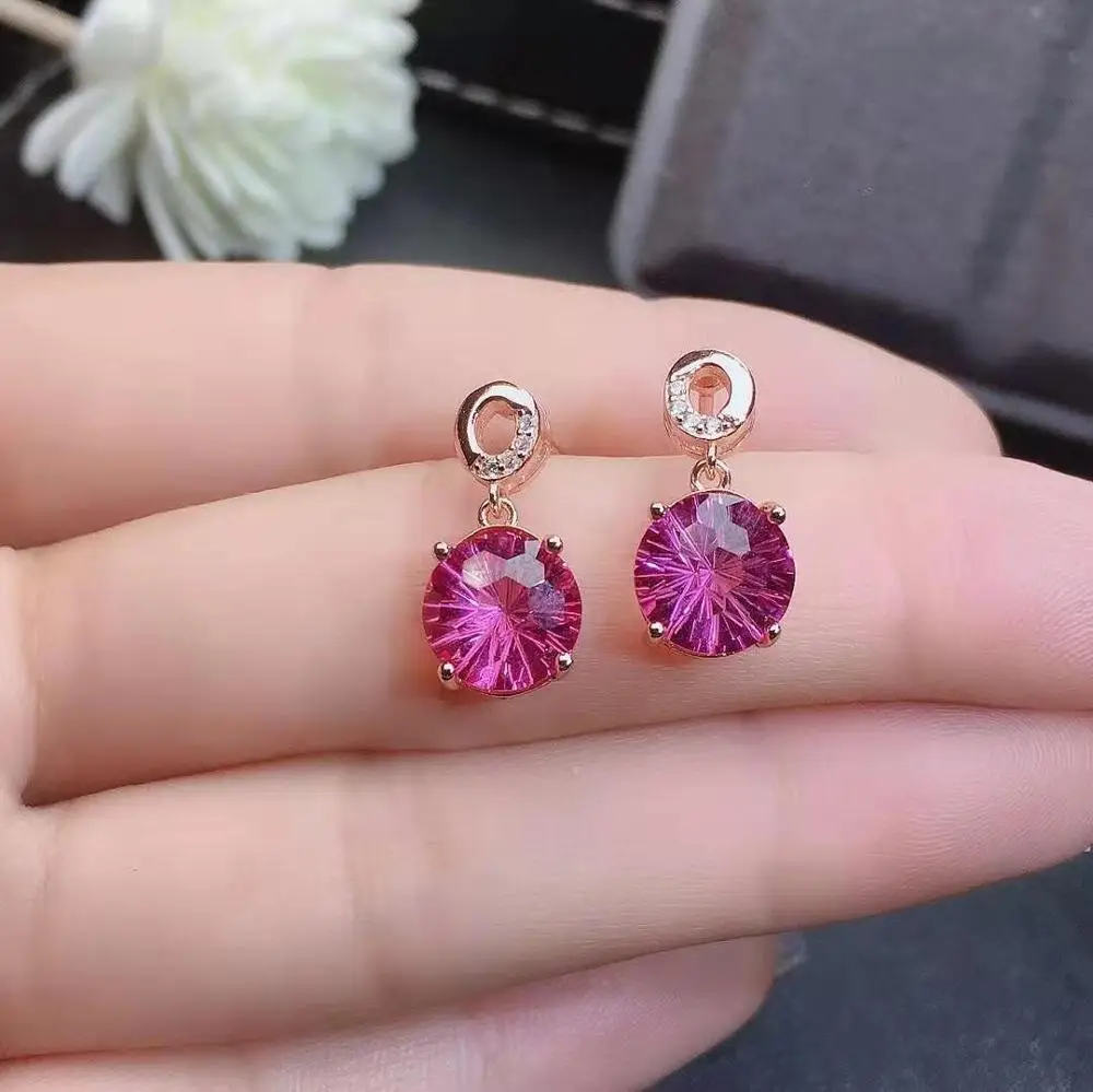 

Женские серьги-подвески из серебра S925 пробы с розовым топазом