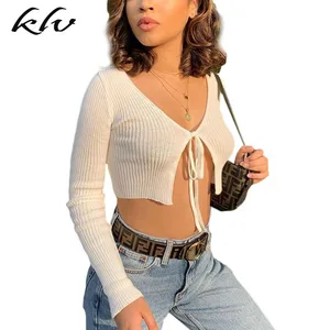 Женский ТРИКОТАЖНЫЙ УКОРОЧЕННЫЙ однотонный кардиган в рубчик с длинным рукавом, мини-свитер с бантом, пикантная Облегающая рубашка-болеро с открытым спереди, осень