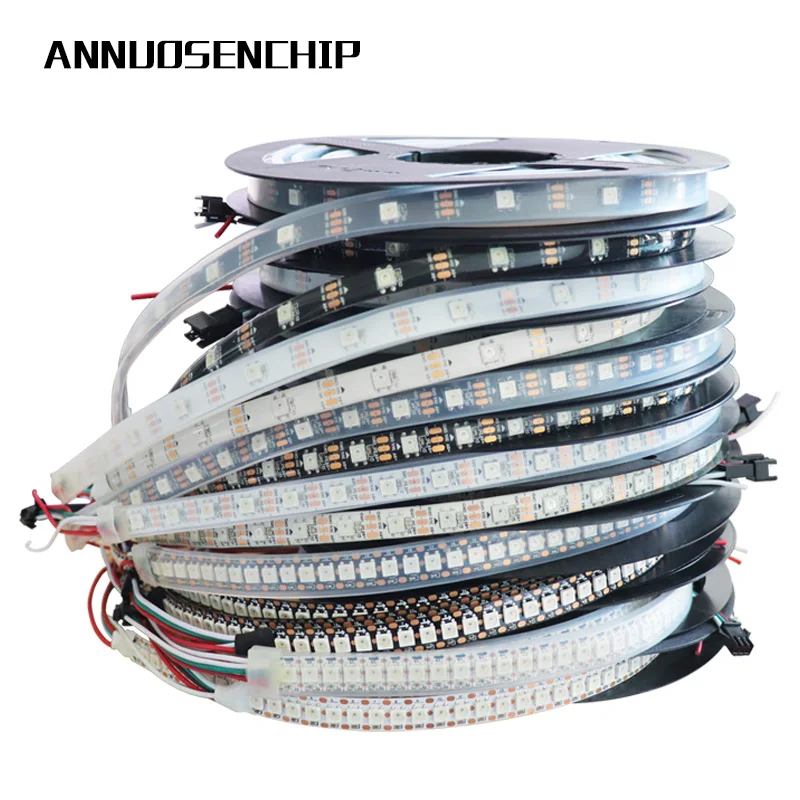 1 м/5 м WS2812B 30/60/144 светодиодов/m Smartled пикселей RGB индивидуально адресуемых светодиодные полосы светильник черный/белый печатных плат WS2812 IC WS2812B 5V