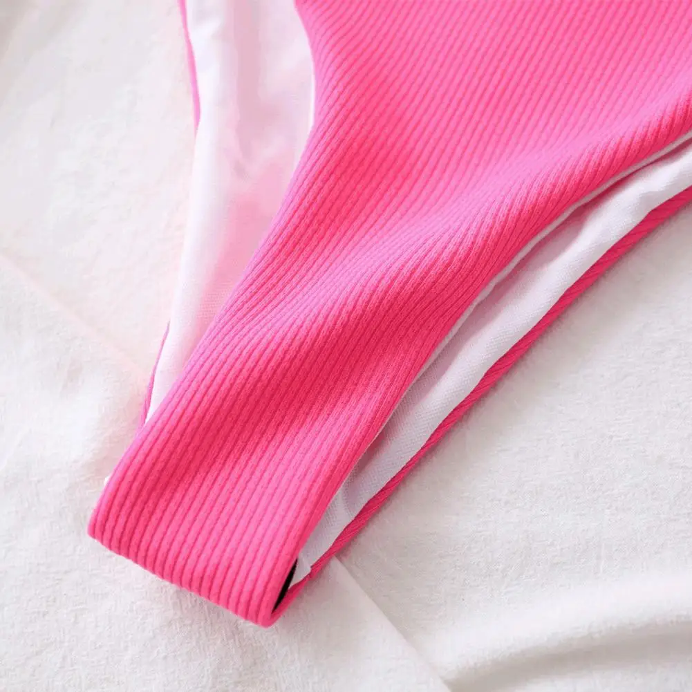 Women Swimsuit Solid Color Pink Bikini Set Bandeau Bandage Push-up Brazilian Swimwear Beachwear Sexy Two-Piece Suits |