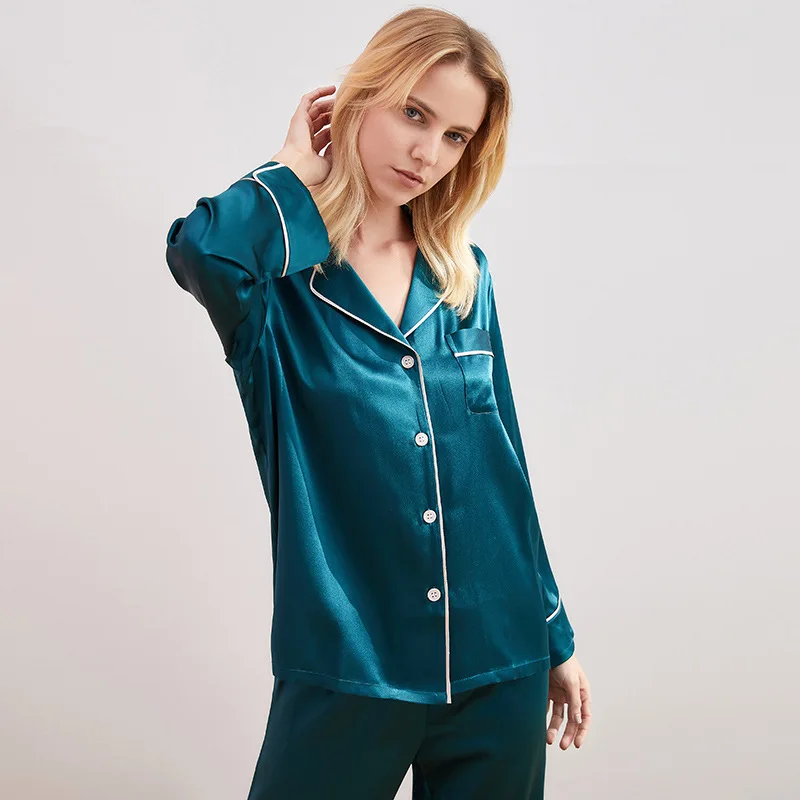 Maison Gabrielle Classic 2 Pieces Silk Pajamas Set Women's Lougewear 100% Pure Mulberry Silk Charmeuse Long Sleeve Sleepwear