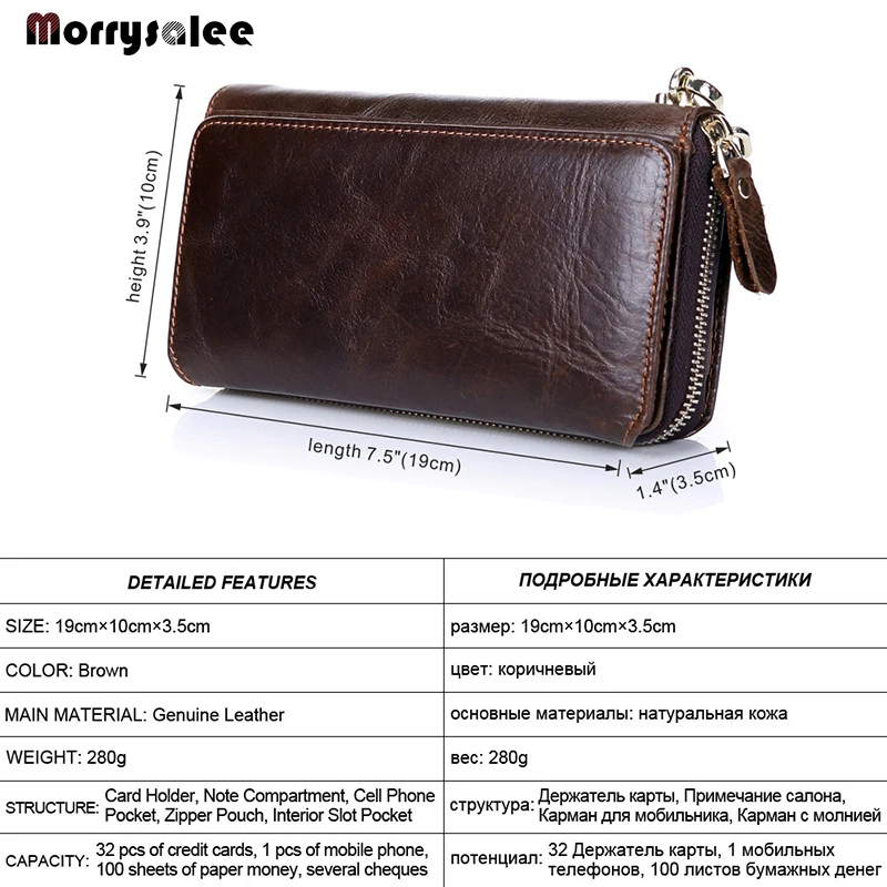 Men's Long Zip Wallet Leather Men's Bags Multi-card Mobile Phone Bag Business Clutch Multi-function The First Layer of Leather