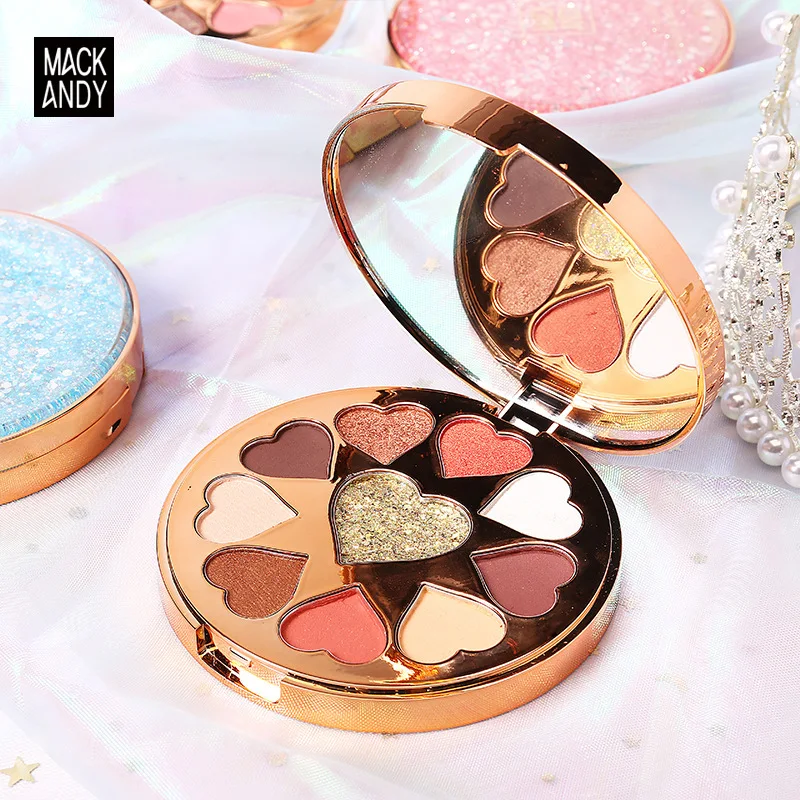 Палитра теней для век от бренда Mack andy 10 цветов в форме сердца блестящие мерцающие