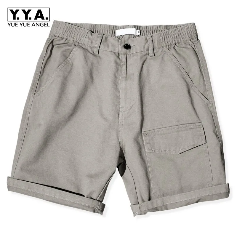 Men Summer Casual Beach Loose Fit Cargo Pockets Solid Color Streetwear Knee Length Male Trousers Zipper Fly Shorts