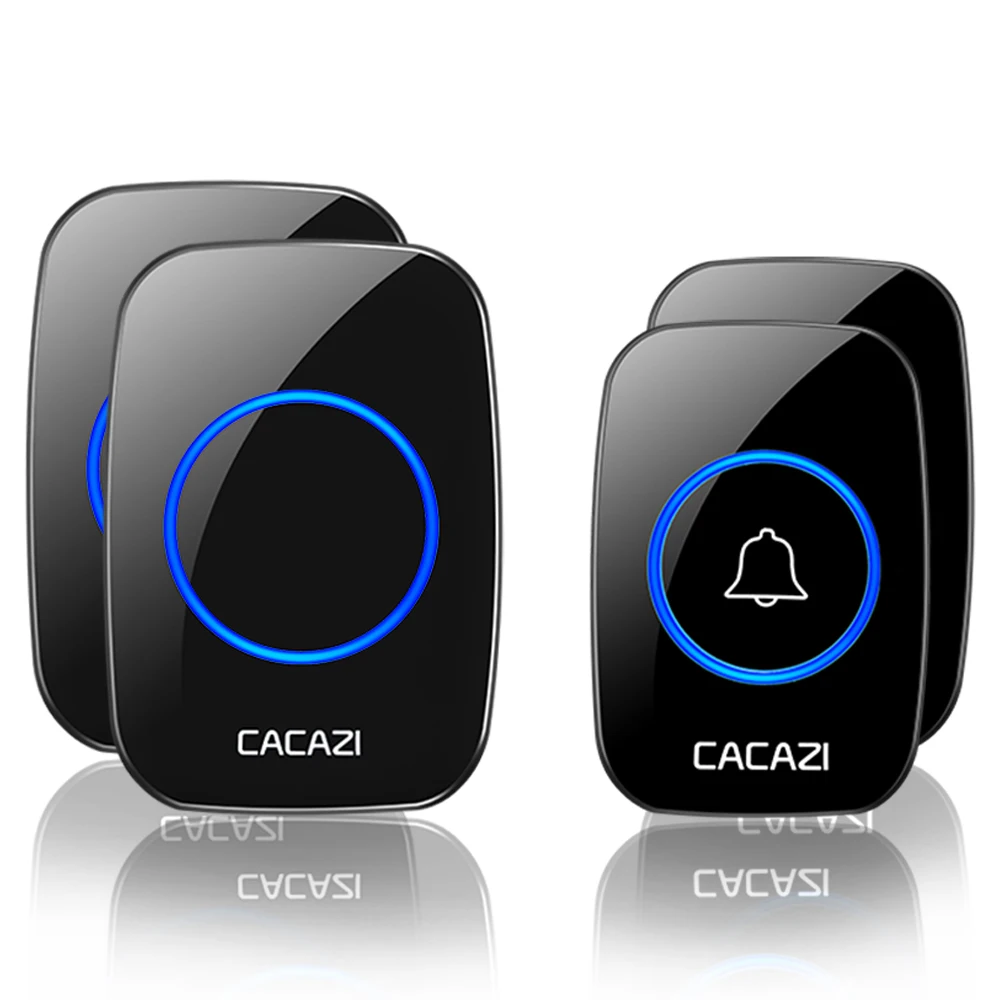 CACAZI Waterproof Wireless Doorbell 300M Remote LED Light Home Cordless Bell 60 chimes 5 Volumes EU Plug 1 2 Button 1 2 Receiver - Цвет: 2 button 2 receiver