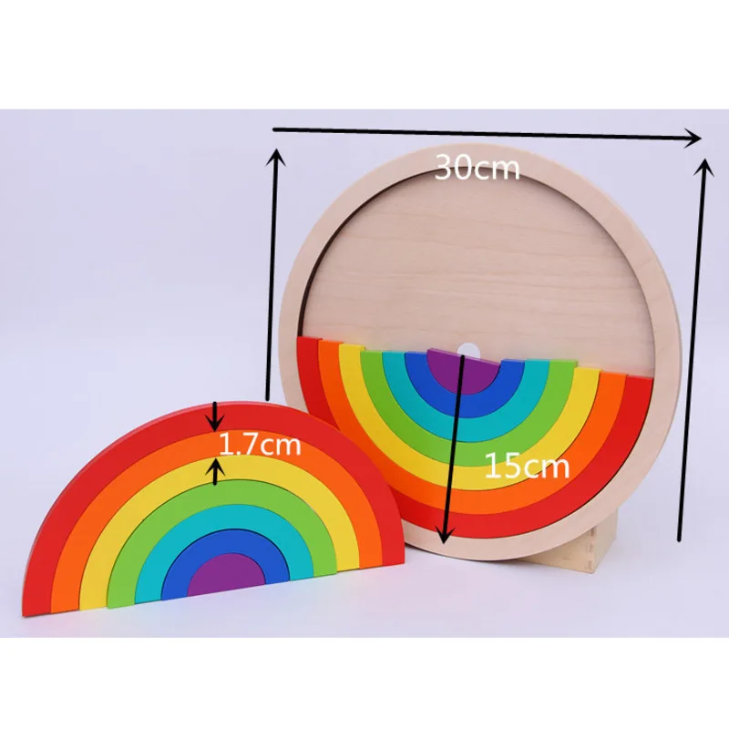 

Wooden Round Rainbow Puzzle Baby Rainbow Intelligence Building Block Children's Puzzle Early Education Puzzle Toys 3-4-6 Years