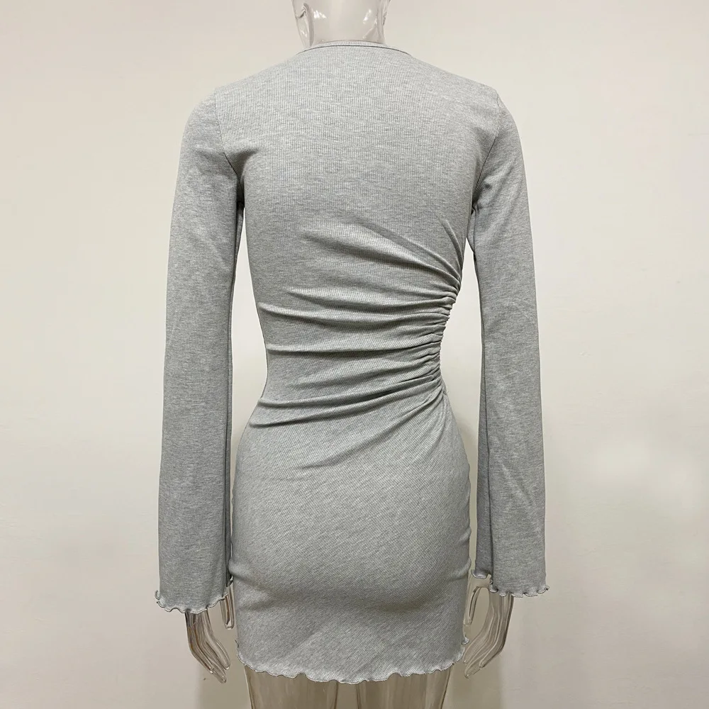 

BKLD Women Dress 2020 Autumn New Slim Waist Hollow Out Flare Long Sleeve Dress Women Bodycon Sexy Mini Dress Party Club Outfits