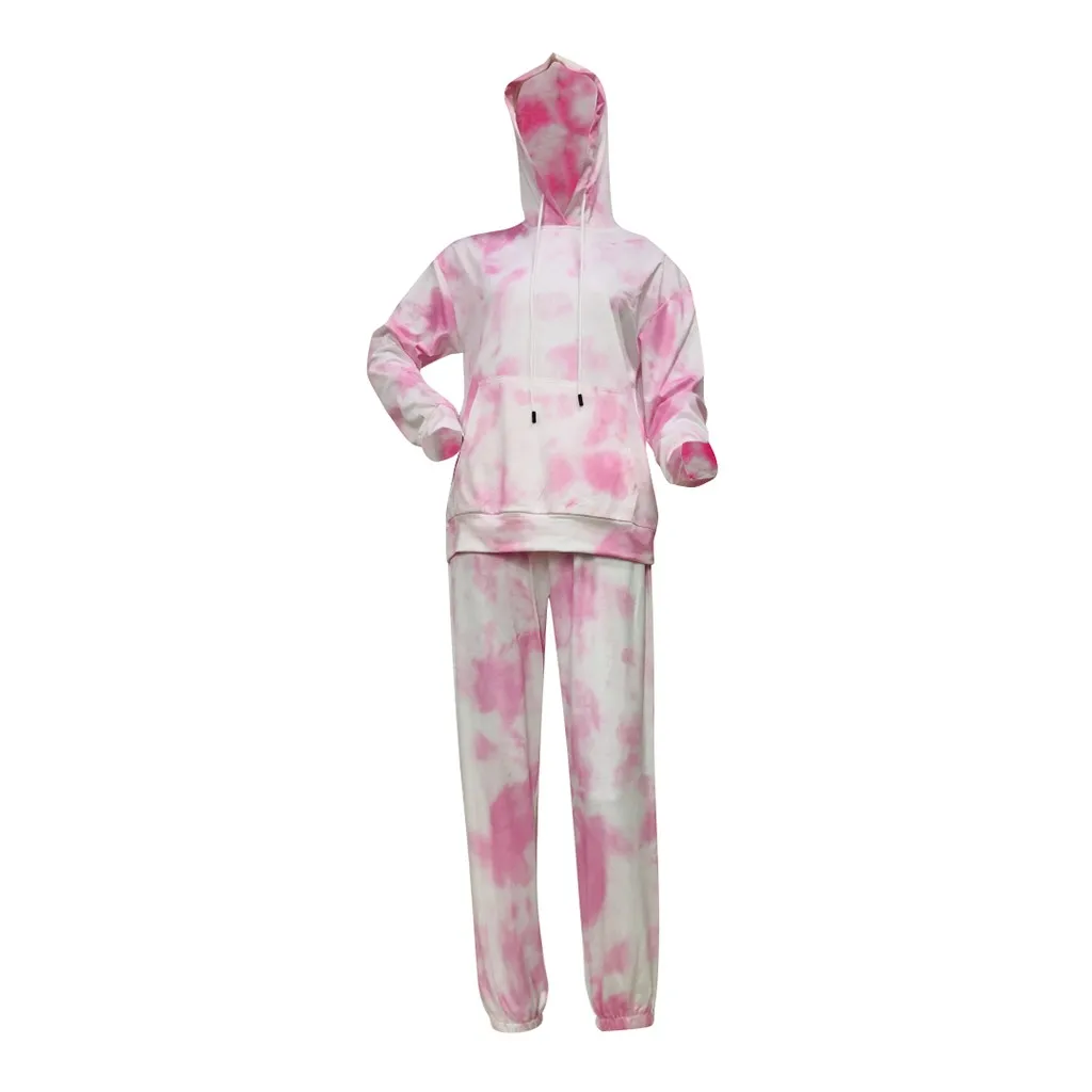 Комплект Спортивный Женский с капюшоном и длинными рукавами принтом тай-дай # g3 |