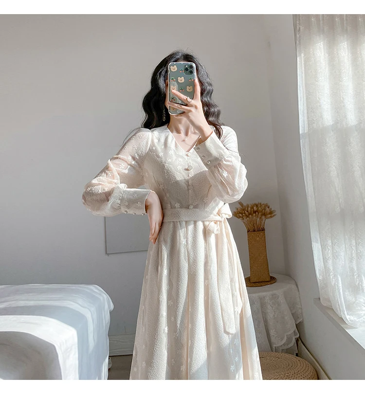 

Spring Women Long Sleeve Long Dresses Elegant Lady Hollow Out Party Dress Femme Long Dress